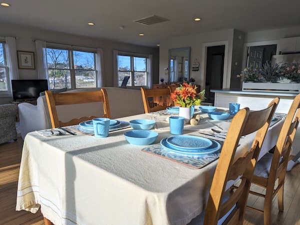 Dining table seating six in the main home