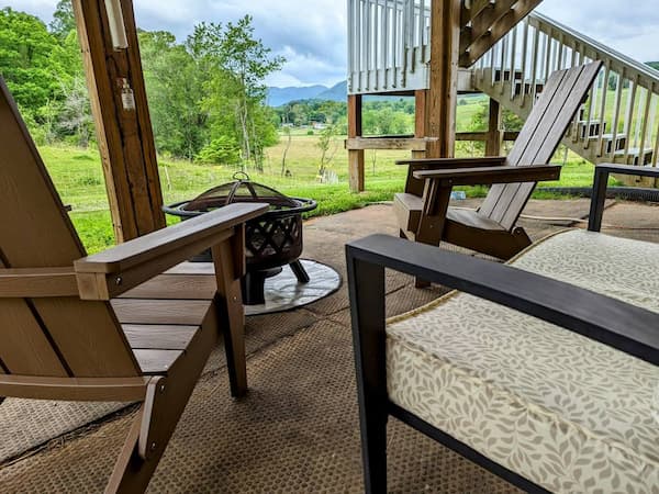 Sheltered fire pit behind the farmhouse